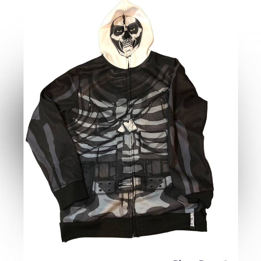 FORTNITE Boys XL Skeleton Hoodie Jacket Full Zip Skull Trooper Face Mask…